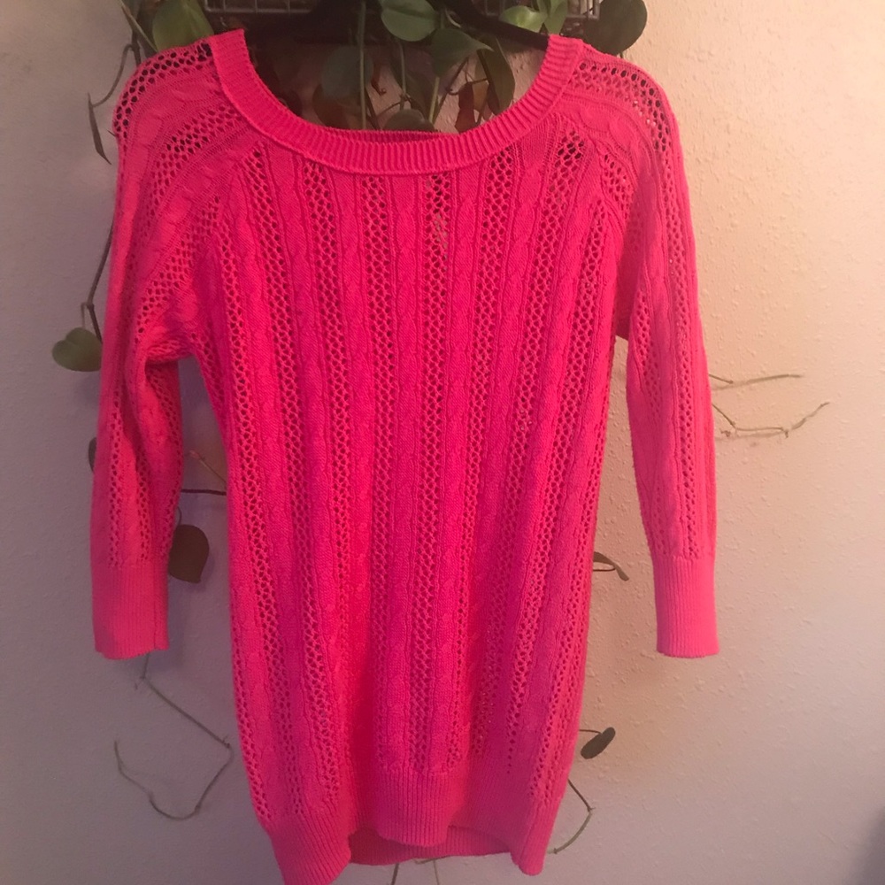 Pink Crocheted 3/4 Sweater
